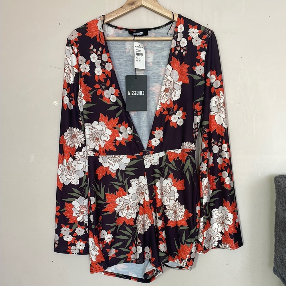 Missguided Floral Long Sleeve Romper